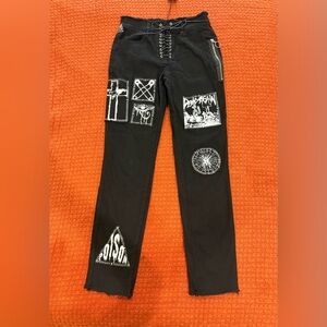 Dolls Kill Current Mood Black Lace-Up Patch Jeans